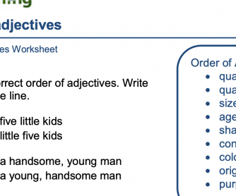 MAP WORK: Ordering Adjectives