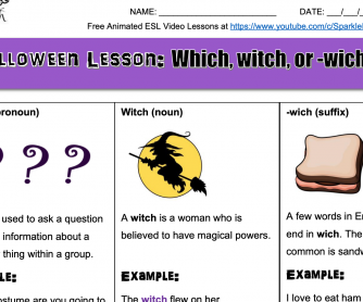 Halloween Homophones Lesson  ESL Spelling and Writing Worksheet