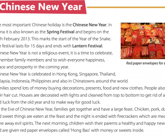 Reading Comprehension – Chinese New Year
